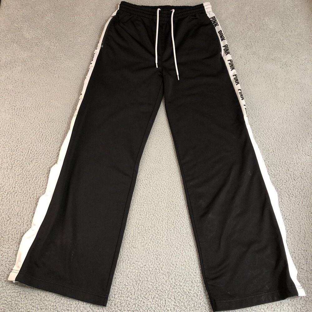 Victoria Secret Pink Joggers Womens Black Workout Windbreakers Breakaway Pants